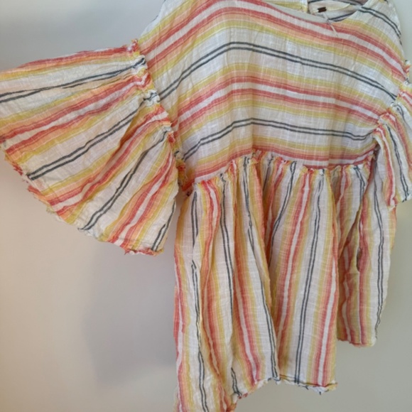 FREE PEOPLE Summer Nights Linen Striped Mini Dress Cream Orange M - Picture 6 of 6